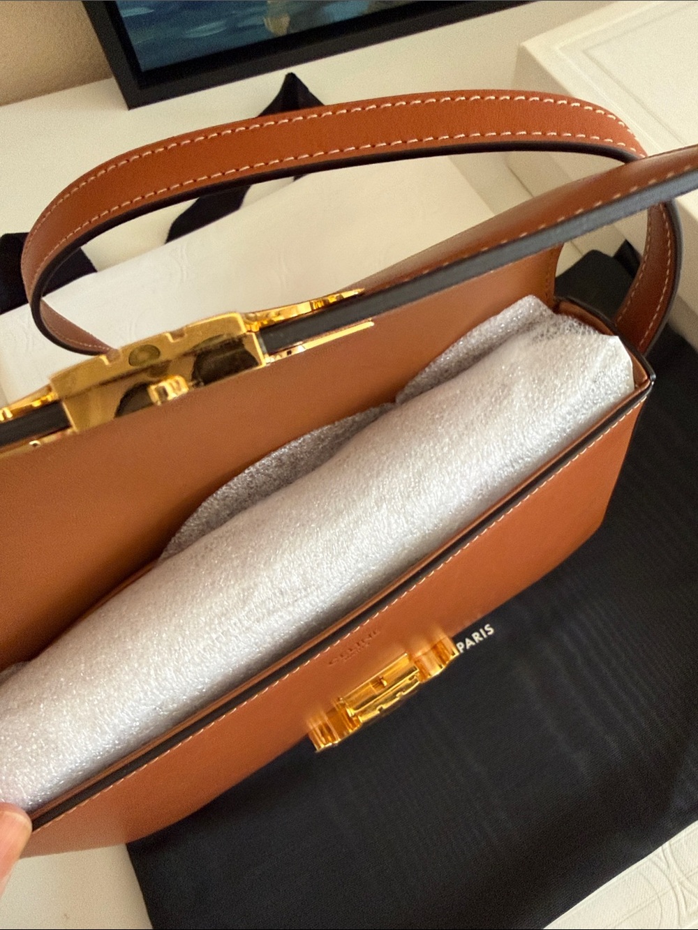 Celine Triomphe Claude Tan Calfskin Leather Shoulder Bag - Picture 8 of 12